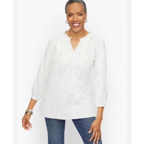 Talbots White Seersucker Ruffle Long Sleeve Blouse Top Women’s Size Medium - Picture 1 of 5